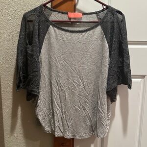 Y2K Soul cake open sleeve sparkly Gray and Black Short Sleeve Women's Top